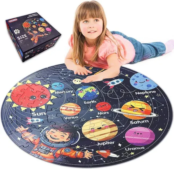 Puzzles for Ages 4-6, Puzzles with Solar System Planets, 70 Piece Round Large...