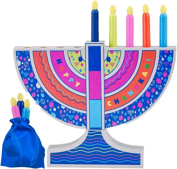 Way to Celebrate Mini Wood Menorah with Removable Candles