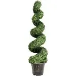 GOPLUS 4 Ft Artificial Boxwood Spiral Topiary Tree, Fake Greenery Plants, Leaves & Cement-Filled Plastic Flower Pot Decorative Trees for Porch Home Office Indoor Outdoor