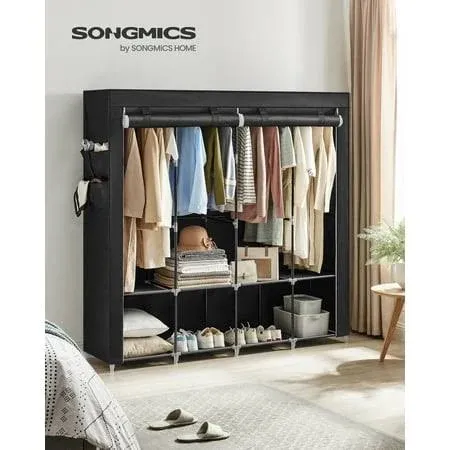 Songmics Portable Closet, Wardrobe Closet Organizer with Cover, 4 Hanging Rods and Shelves 66.9 x 17.7 x 65.7 Inches Ink Black