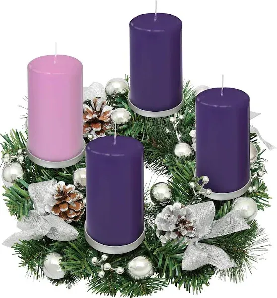 Elite Holiday Products Silver Ribbon Advent Wreath Ring Candle Holder