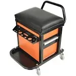 E041 Padded Creeper Seat with Onboard Storage, Rolling Tool Box Chair with Storage Rack and Drawers, Mechanics Roller Seat with Storage Drawers and 2-1/2" Swivel Casters, 300 lb. capacity