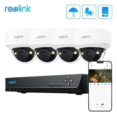 Reolink 12MP 8CH PoE Security Camera System with IK10 Vandalproof, 4pcs Dome PoE Cams Wired Outdoor, Spotlights Color Night Vision, Built-in 2TB HDD, Smart AI Detection, Two-Way Audio, RLK8-1200V4