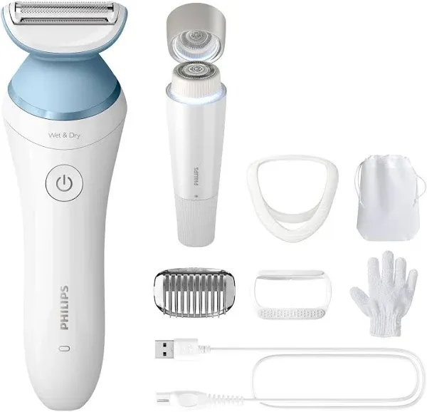 Philips Lady Shaver Series 8000 - Wireless Razor with 5 Accessories Body Scrub Glove Comb Attachment (Model BRL166/91)