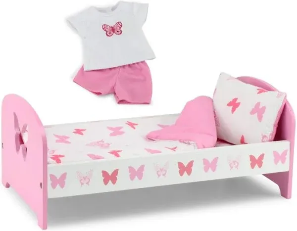 Emily Rose 18-inch Doll Pink Toy Bed &amp; Matching Doll PJs! - Butterfly | 18&#034; D...