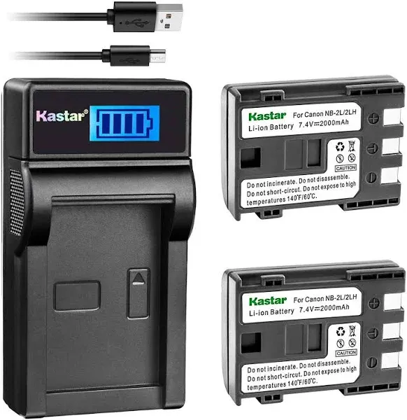 Kastar Battery (X2) & LCD Slim USB Charger for Canon NB-2L NB-2LH NB-2L12 NB-2L14 NB-2L24 BP-2L5 BP-2LH and Canon EOS Digital Rebel XT Xti Cameras