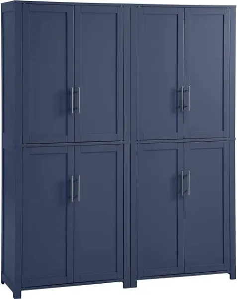 Crosley Furniture Savannah 2-Piece Pantry Storage Cabinet Set with Shelves, Kitchen, Dining, or Laundry Room, Navy