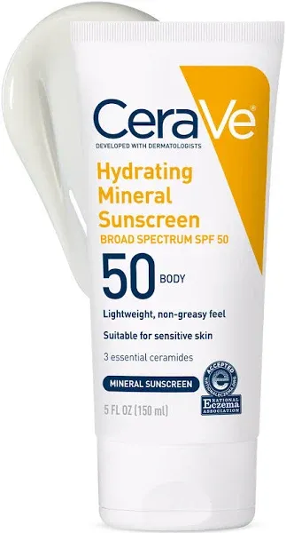 CeraVe 100% Mineral Sunscreen SPF 50 | Body Sunscreen Zinc Oxide 5 OZ Exp 01/27