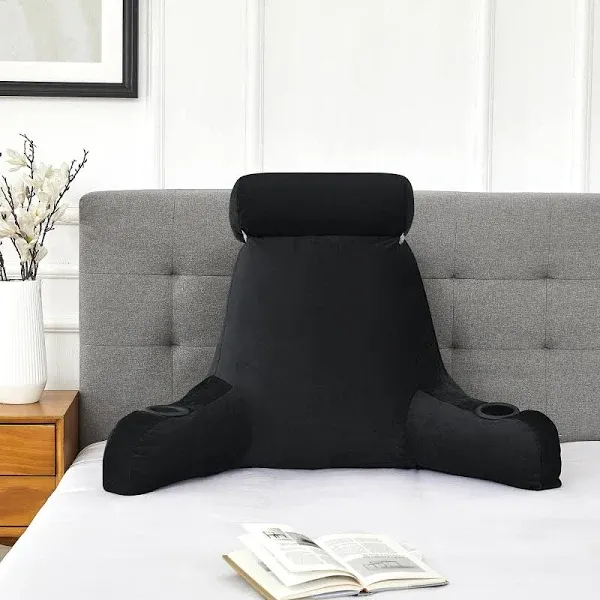 Sweet Home Collection Extra Large Reading Pillow Ultimate Comfort & Support Bed Rest with Cup Holders