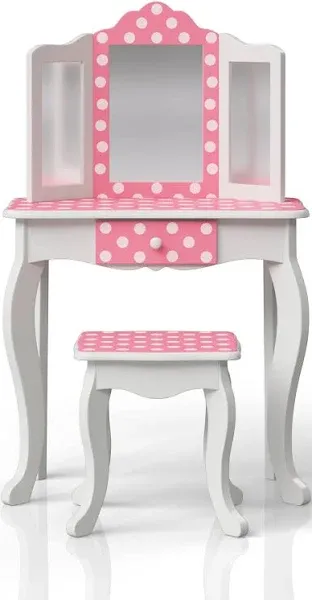 Teamson Kids Fashion Prints Polka Dot Vanity Table and Stool Set