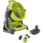 Ryobi ONE+ 18V Cordless 7-1/2 in. Bucket Top Misting Fan Kit with 1.5 Ah Battery and Charger