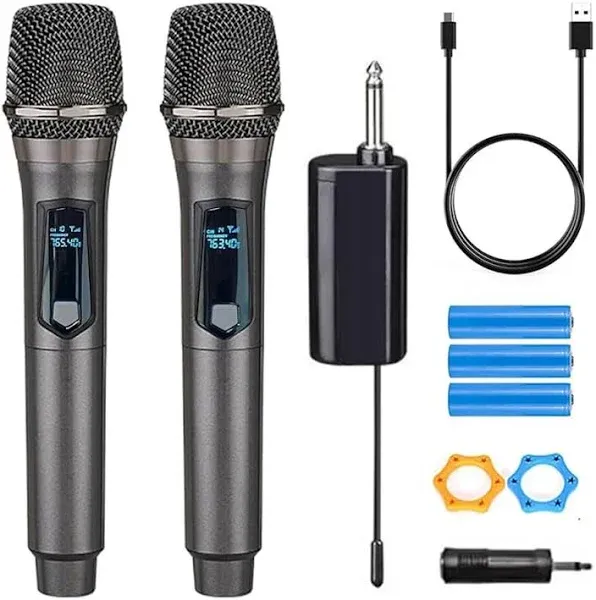 Wireless Microphone,Rec<wbr/>hargeable Wireless Dual UHF Microphone,Dua<wbr/>l Handheld D...