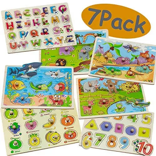 7 Pack Wooden Puzzles for Toddlers