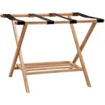 Household Essentials Bamboo Luggage Rack with Lower Shelf, Brown