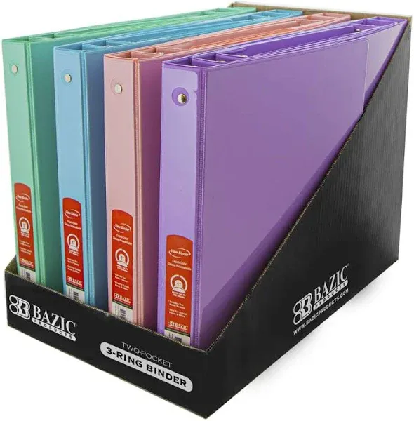 Bazic 1" Asst. Pastel Color 3-Ring View Binder w/ 2-Pockets