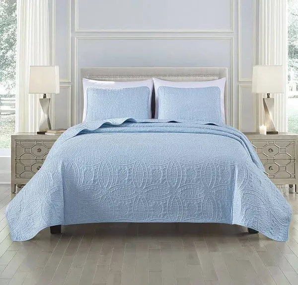 Austin 3-Piece Oversized Bedspread Coverlet Set (King, Chambray Blue)