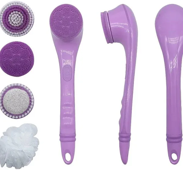 Blushly Cleansing &amp; Exfoliating Solid Body Brush w/4 Heads - Purple a637024 `