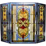 Chloe Lighting CHLOE Tiffany-glass 3pcs Folding Victorian Fireplace Screen 40" Wide