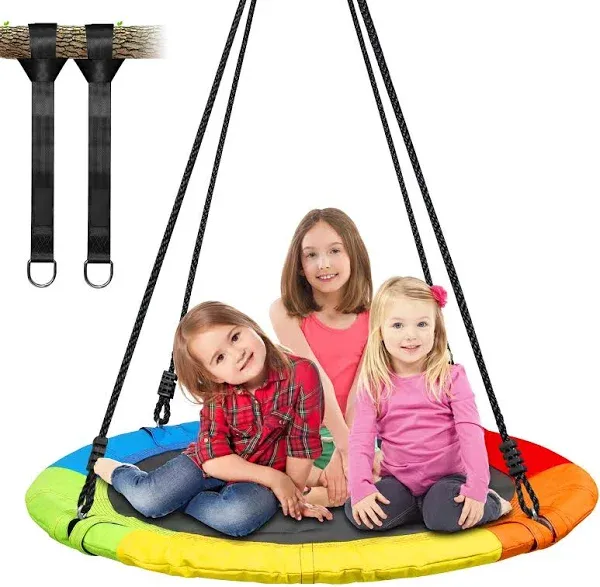 Trekassy 700lb 40 Inch Saucer Tree Swing for Kids Adults 900D Oxford Waterproof with 2pcs Tree Hanging Straps, Steel Frame and Adjustable Ropes Blue