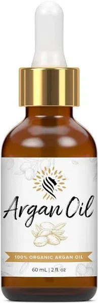 Argan Cosmetics 100% Pure Organic Moroccan Argan Oil for Hair, Skin, Nails, Cuticles, Face & Beards - Cold Pressed, Unscented - Filtered Through Cotton & Charcoal - All Natural Moisturizer - 2 Fl Oz