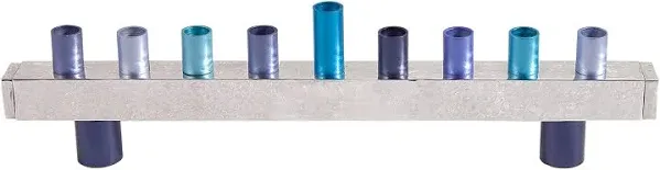 Yair Emanuel Blue Hammered Strip Menorah