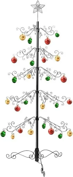 HOHIYA 6.5 Ft Wrought Iron Christmas Tree Ornament Display Stand Metal Holder Hanger Wire Hanging for Halloween Glass Balls Decorations Gift 174 Hooks Black Taiwan Made