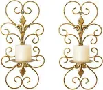 JUCONSIN Set of 2 Wall Sconces Candle Holders Metal Wall Decoration Hanging Wall Mounted Candle Sconces for Home Decor Bedroom Dining Room, Gold