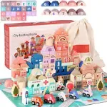 Umbresen 115 Pcs Wooden City Building Blocks Set, Colorful Stacking Preschool Educational Toys for Toddlers Boys Girls Gifts