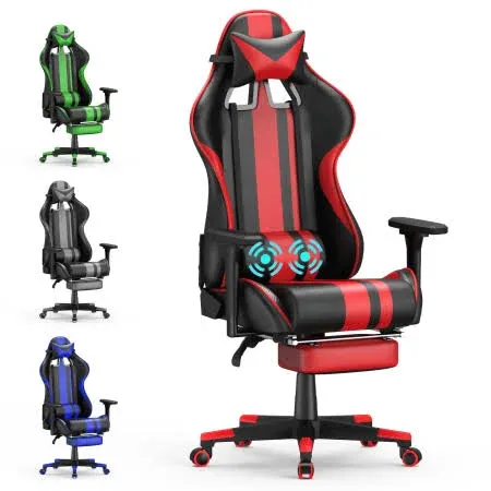 Soontrans Gaming Chair with Footrest Leather Ergonomic Gaming Chairs for Adults with Massage Office Work