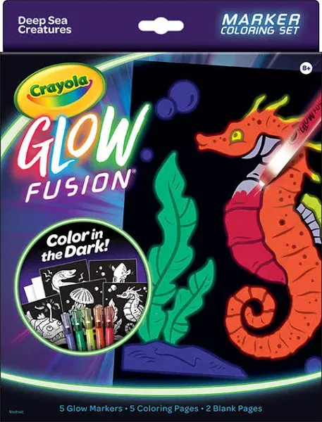 Crayola Glow Fusion, Glow in The Dark Coloring Set with Markers, Mythical Creature Coloring Pages, Gift for Kids