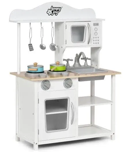 Costway Wooden Pretend Play Kitchen Set for Kids with Accessories and Sink