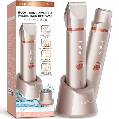 Kaphio Electric Bikini Trimer Shaver Women 2 in 1 Ipx7 Waterproof Wet Dry Use Body Hair Trimmer and Facial Hair Remover Rec