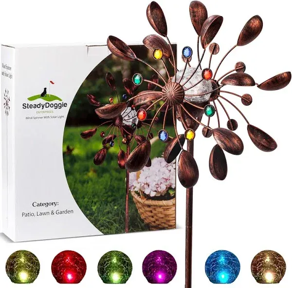 Solar Wind Spinner New 75In Jewel Cup Multi-Color Seasonal Led Lighting NEW