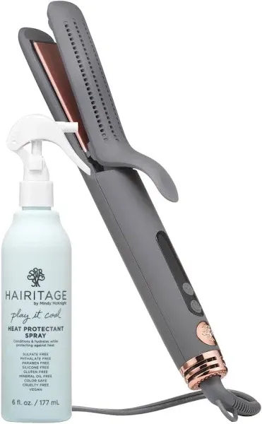 Hairitage Ceramic Tourmaline Flat Iron and Curler 2 in 1 + Heat Protectant Spray for Hair