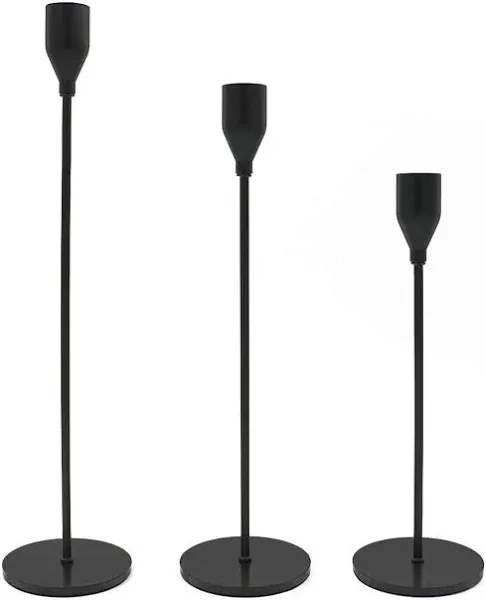 Orren Ellis Matte Black Candlestick Holders Set of 3