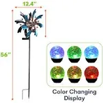 SteadyDoggie Solar Wind Spinner - Metal Garden Decor with Multi-Color Changing LED Lights - Garden Wind Spinners - Kinetic Windmill Sculpture for