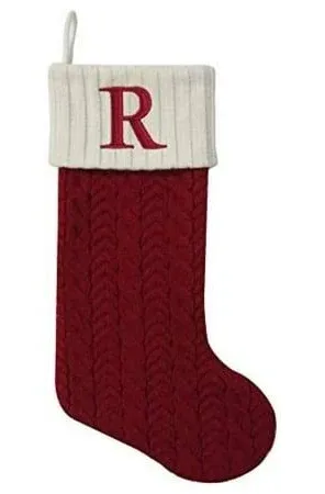 Letter A Cable Knit Monogram Stocking St. Nicholas Square 21&#034; Xmas Holiday Red