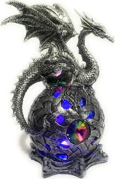 Ain’t It Nice Dragon Statue On Light Up LED Orb Cycling Through Many Vibrant Colors Collectible Dragon Figurine Fantasy Décor, Blue 4(L) X 4(W) X 8(H) inches (Batteries Included)