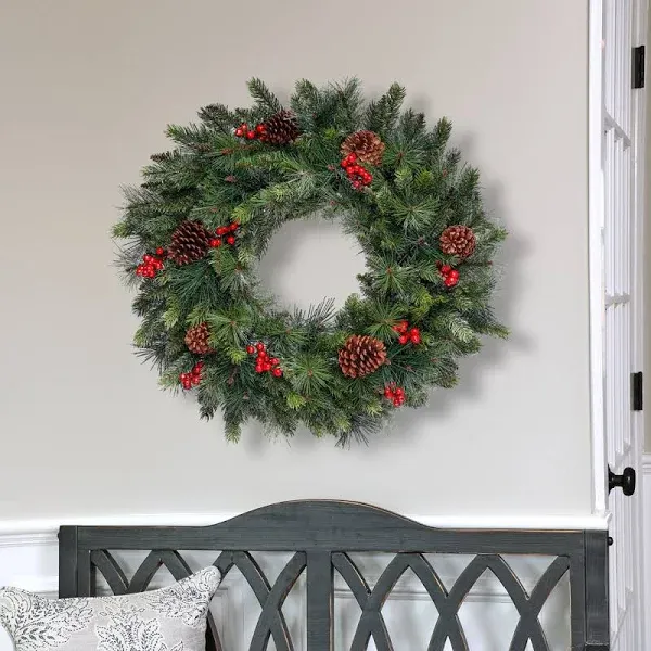 National Tree Company Artificial Cashmere Christmas Wreath with Pinecones and Red Berries, 30 in