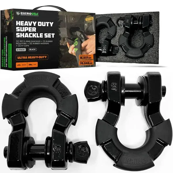 Rhino USA HD Super Shackle Set Black 35T D-Ring NEW