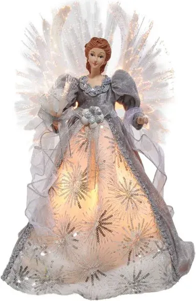 Kurt Adler 16" Fiber Optic White, Silver, and Gray Angel Tree Topper