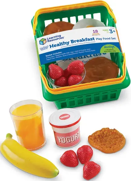 Learning Resources Healthy Breakfast Basket - 18 Pieces, Ages 3+ Pretend Play Food for Toddlers, Preschool Learning Toys, Kitchen Play Toys for Kids