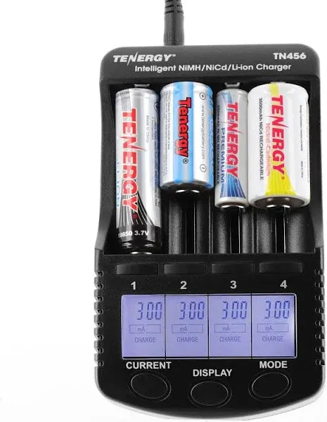 Tenergy T4s 4 Bay Universal Li-ion LiFePo4 NiMH Charger with Battery Options