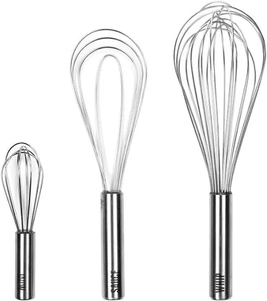 Stainless Steel Whisk Set, 6", 10" & 11" - Kitchen Classic Whisks for Cooking, Blending, Mixing, Stirring, Whipping & Beating - Whisking Tool as Frother & Stirrer - Dishwasher Safe - Set of 3