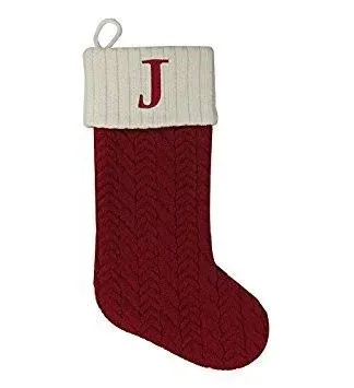 St. Nicholas Square - Red White 21 Inch Cable Knit Monogram Christmas Stocking Y