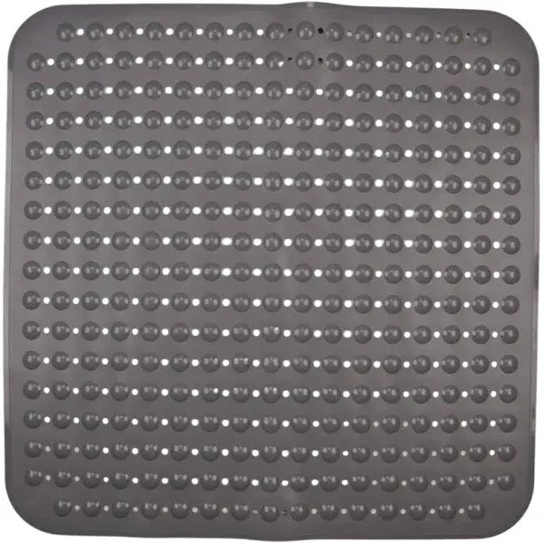 ENKOSI Square Shower Mat Non Slip - 21x21 Shower Stall Mat - Small Shower Mat - Clear Shower Mat with Drain Hole in Middle - Stand Up Shower Mat - Shower Anti Slip Mat - Square Bath Mat (21x21 Clear)