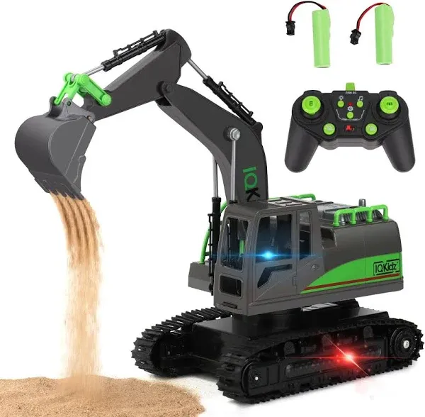 Remote Control Excavator Toys for Boys 4-7 Yrs Old - Best Birthday for Kids 3 5 8 9 10+, Metal Shovel Construction Vehicles with Light Sound, 2.4G Rechargeable RC Tracked Digger