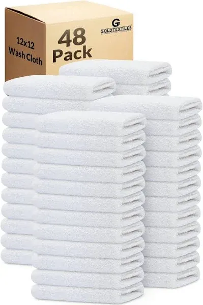 GOLD TEXTILES 120 Pack Economy White Washcloths Set (12x12 inches) - Cotton Blend Commercial Grade Cleaning Rags, Quick Drying & Soft Face Cloths, Fingertip Towels for Bathroom, Spa, Gym, and Kitchen