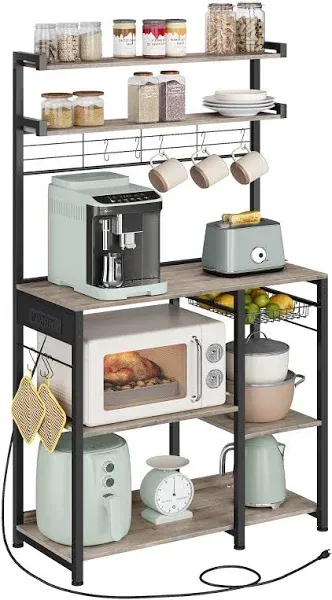 VASAGLE Bakers Rack with Power Outlet 35.4 Inches Microwave Stand Coffee Bar ...