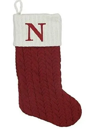 21 Inch Cable Knit Monogram Christmas Stocking (Embroidered N)